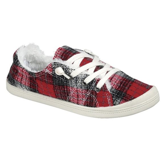 Red Buffalo Plaid Faux Fur Sneaker - Picture 1 of 1